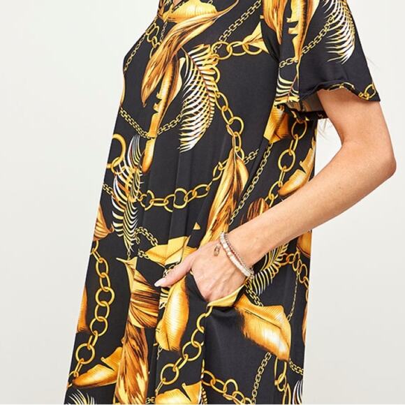 NWT Black and Gold Chain Dress Size Small - Picture 7 of 7